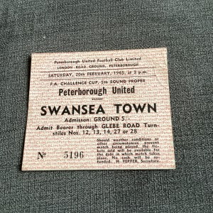 1964/5 Peterborough v Swansea Town FAC. Match ticket for sale on Ebay