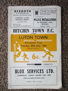 Hitchin Town v Luton Town -Pre Seson Trial 1969 for sale on Ebay