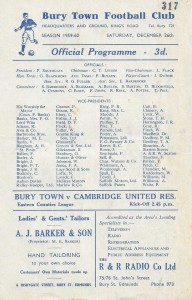 Bury Town v Cambridge United Reserves 26th December 1959 for sale on Ebay