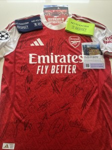 Arsenal AFC UCL 2025/26 season home shirt signed by the squad and comes with CoA for sale on Ebay