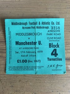 Middlesbrough v Man Utd ticket 17.2.79, actually played 27.3.79 for sale on Ebay