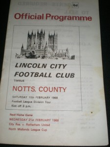 LINCOLN CITY v NOTTS COUNTY, 10th FEBRUARY 1968, NO WRITING/STAPLES,SLIGHT FOLDS for sale on Ebay