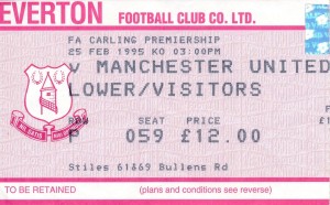 TICKET: Everton v Manchester United 1994/1995 for sale on Ebay