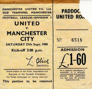 TICKET: Manchester United v Manchester City 1980/1981 for sale on Ebay