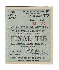 1948 FA Cup Final Manchester United/Man Utd v Blackpool - TICKET for sale on Ebay