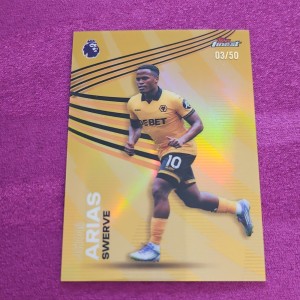 Topps Finest Chrome Prem Lge 2026 Jhon Arias /50 Swerve Gold Refractor Wolves  for sale on Ebay