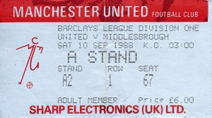 TICKET: Manchester United v Middlesbrough 1988/1989 for sale on Ebay