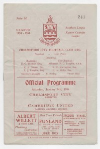 1953/54 Eastern Counties League - CHELMSFORD CITY Reserves v. CAMBRIDGE UNITED for sale on Ebay