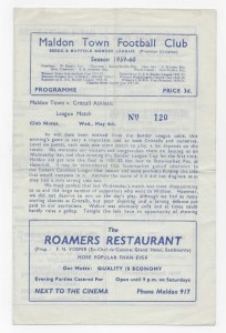 1959/60 Essex & Suffolk Border League - MALDON TOWN v. CRITTALL ATHLETIC for sale on Ebay