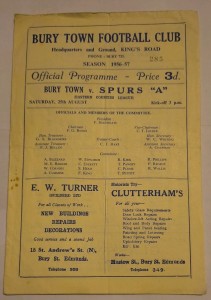 Bury Town v Tottenham Hotspur 'A'. Rare Match Programme Eastern Counties Lg 1956 for sale on Ebay
