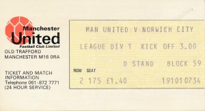 TICKET: MANCHESTER UNITED v Norwich City late 1970s - EXCELLENT CONDITION for sale on Ebay
