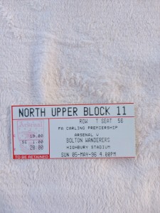 Arsenal V Bolton  1996 Ticket for sale on Ebay