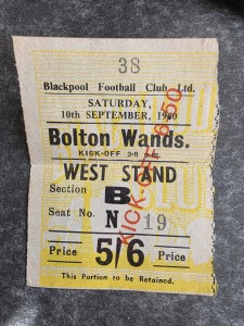 RARE 1960 BLACKPOOL F.C v BOLTON WANDERERS TICKET STUB  for sale on Ebay