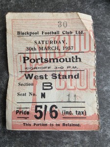 RARE 1957 BLACKPOOL F.C v PORTSMOUTH TICKET STUB  for sale on Ebay