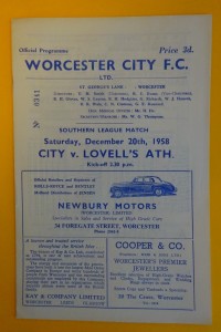 1958/59 WORCESTER CITY v LOVELLS ATHLETIC    December 20th 1958 for sale on Ebay