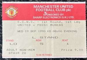 1991 ECWC Manchester United V Pesci Munkas Match Ticket Stub Man Utd Football for sale on Ebay
