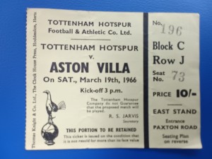 MATCH TICKET TOTTENHAM HOTSPUR v ASTON VILLA DIVISION ONE 1965-6 VERY GOODITION for sale on Ebay
