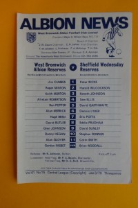 1969/70    WEST BROMWICH ALBION RESERVES v SHEFFIELD WEDNESDAY RESERVES for sale on Ebay