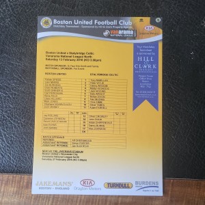 Teamsheet Boston United v Stalybridge Celtic 2015 / 16 Vanarama National League for sale on Ebay