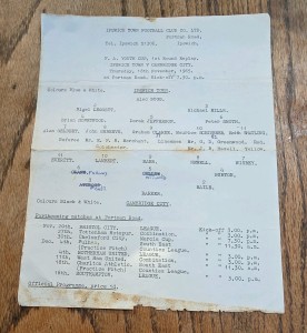 IPSWICH TOWN  V CAMBRIDGE  CITY FA YOUTH CUP 1ST ROUND  SINGLE SHEET 1965/66 for sale on Ebay