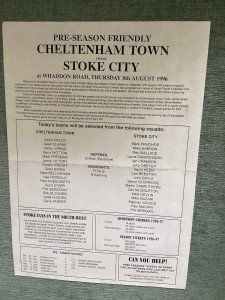 Cheltenham Town v Stoke City (Friendly)  8/8/1996 for sale on Ebay