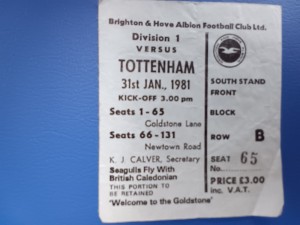 MATCH TICKET BRIGHTON & HOVE ALBION v TOTTENHAM HOTSPUR 1981 DIVISION 1 GOOD for sale on Ebay