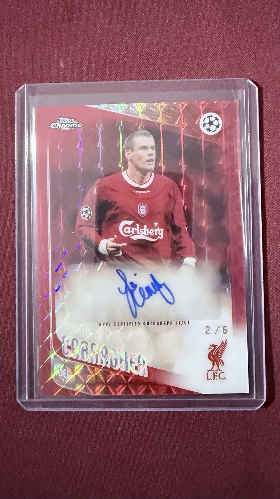 Jamie Carragher Topps Chrome UCC Auto 2/5 Liverpool Red Refractor Autograph for sale on Ebay