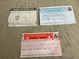 3 x Coventry City V Manchester United  Football Match Ticket Stubs for sale on Ebay