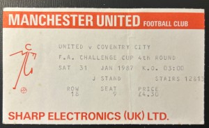 1987 FA Cup Manchester United V Coventry City Match Ticket Stub Man United 1980s for sale on Ebay