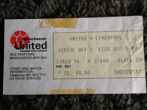 Ticket Stub - Manchester Ud v Liverpool - circa late 70's/early 80's for sale on Ebay