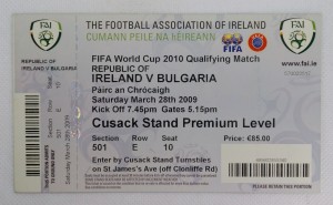 Republic of Ireland v Bulgaria, 2009 FIFA World Cup qualification match ticket for sale on Ebay