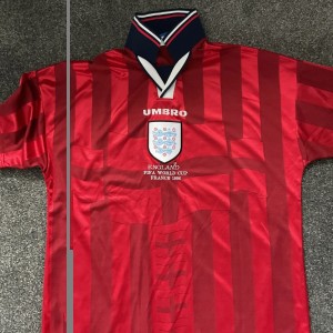 1998 England World Cup Away Shirt In Red for sale on Ebay
