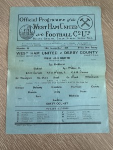 WEST HAM v DERBY COUNTY FOOTBALL PROGRAMME ~ NOV 1945 for sale on Ebay