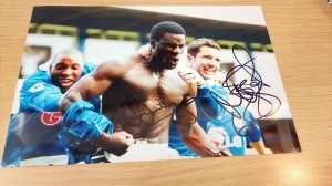 Superb Hand Signed Muzzy Izzet & Ade Akinbiyi Leicester City 12x8