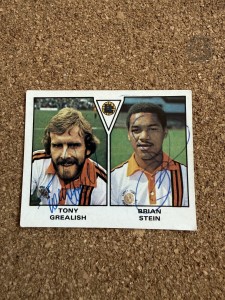Tony Grealish/Brian Stein - Luton Town Signed Unused Football 80 Sticker for sale on Ebay