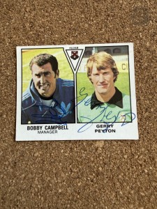 Bobby Campbell/Gerry Peyton - Fulham Signed Unused Football 80 Sticker for sale on Ebay