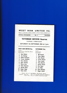 WEST HAM UNITED v TOTTENHAM HOTSPUR RESERVES 1964-5 SINGLE SHEET FOOTBALL COMB. for sale on Ebay