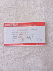 Arsenal V Ipswich  Apr 15 1995 Ticket for sale on Ebay