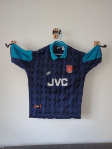 Arsenal Away Football Shirt Retro Blue JVC 1994/1995 Shirt Sleeve Large for sale on Ebay