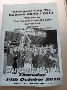 14.10.2010 Rangers U17 v The Queen's Park U17 - Glasgow Cup Tie 4 page programme for sale on Ebay