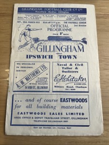Gillingham V Ipswich Town Programme Division Three March 1953  for sale on Ebay
