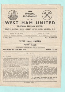 1954/55 FA CUP 3RD ROUND : WEST HAM UNITED v PORT VALE ON 8TH JANUARY 1955 for sale on Ebay
