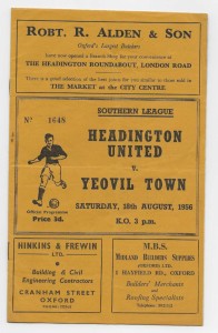 1956/57 Southern League - HEADINGTON UNITED v. YEOVIL TOWN for sale on Ebay