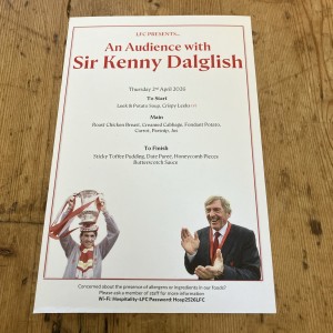 Kenny Dalglish An Audience With Menu Card for sale on Ebay