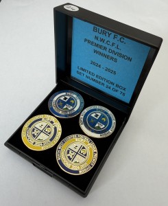 BURY Football Club FC Badge LTD ED Pin Box Set. N.W.C.F.L.P.D. WINNERS CHAMPIONS for sale on Ebay
