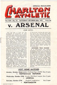 Charlton Athletic v Arsenal  October 20th 1951 for sale on Ebay