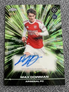 Max Dowman Black Lazer Auto /99 Topps Chrome UCC 2025/26 FC Arsenal for sale on Ebay