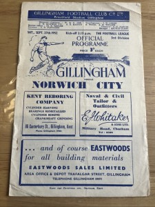 Gillingham V Norwich City Division Three September 1952 for sale on Ebay