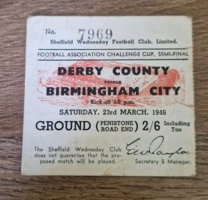 1945-46  DERBY COUNTY v BIRMINGHAM CITY [ FA CUP SEMI FINAL] FOOTBALL TICKET for sale on Ebay