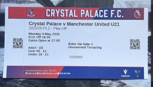 Crystal Palace - Manchester United U21 Premier League 2 Ticket Stub 2026 for sale on Ebay